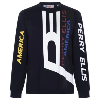 Image of Perry Ellis Logo T Shirt - Blue