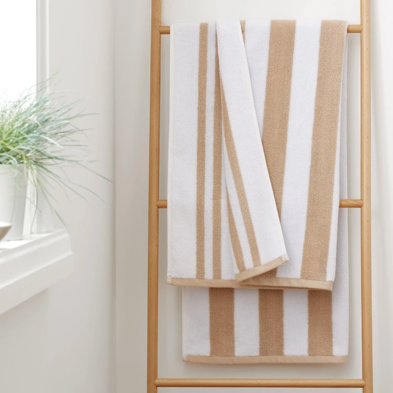 Image of Bianca 'Reversible Stripe' Cotton Jacquard Bath Towel Natural