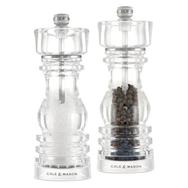 Image of Cole & Mason London Acrylic Salt And Pepper Mill Set 180mm - Clear