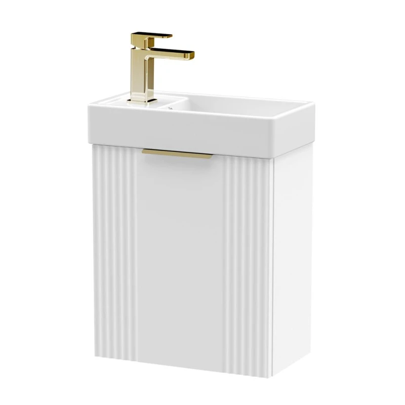 Image of Balterley White 400mm Wall Hung Vanity Unit with Brushed Brass Handle White Unisex