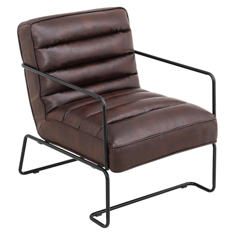 Image of Kabinet UK Mid-Century PU leather Linen Armchair Brown unisex One size