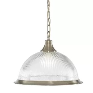 Image of American Diner 1 Light Dome Ceiling Pendant Antique Brass, Ribbed Glass, E27