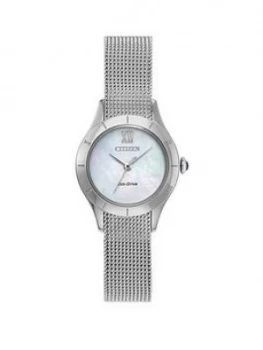Image of Citizen Eco-Drive Mother Of Pearl Dial Stainless Steel Mesh Strap Ladies Watch