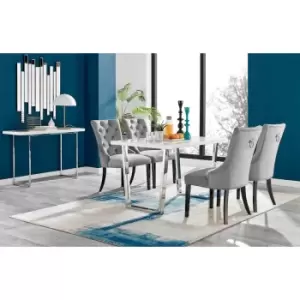 Image of Furniture Box Kylo White High Gloss Dining Table and 4 Grey Pesaro Black Leg Chairs