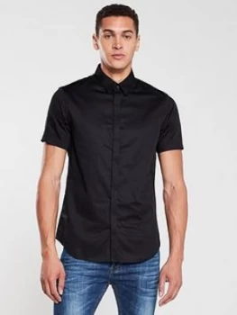 Image of Armani Exchange Slim Short Sleeve Stretch Shirt Black Size L Men