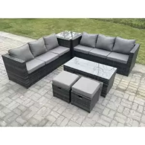 Image of Fimous 6 Seater Outdoor Dark Grey Rattan Lounge Complete Sofa Set with Coffee Tables and 2 Stools