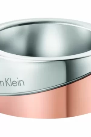 Image of Ladies Calvin Klein Two-Tone Steel and Rose Plate Size P Hook Ring KJ06PR200208