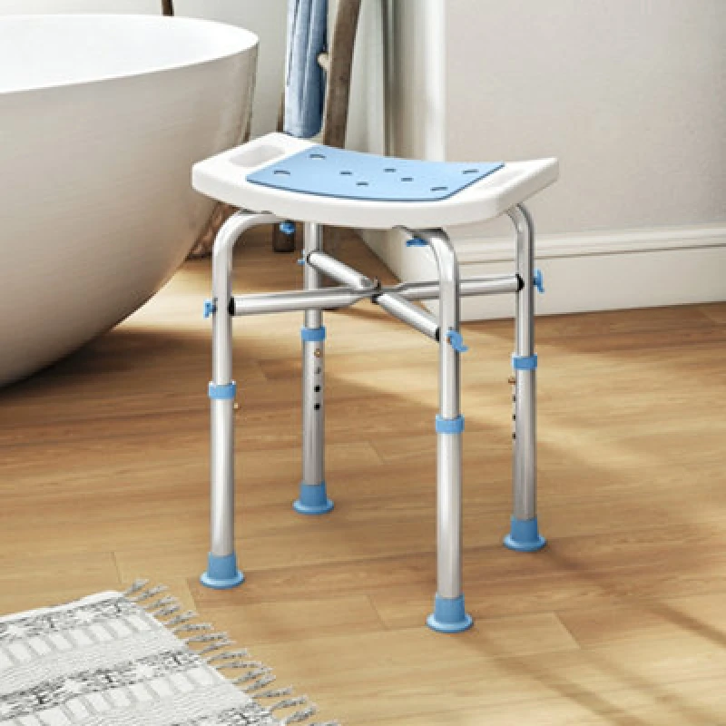 Image of Homcom Adjustable Shower Stool With Foot Pads For Elderly, Light Blue