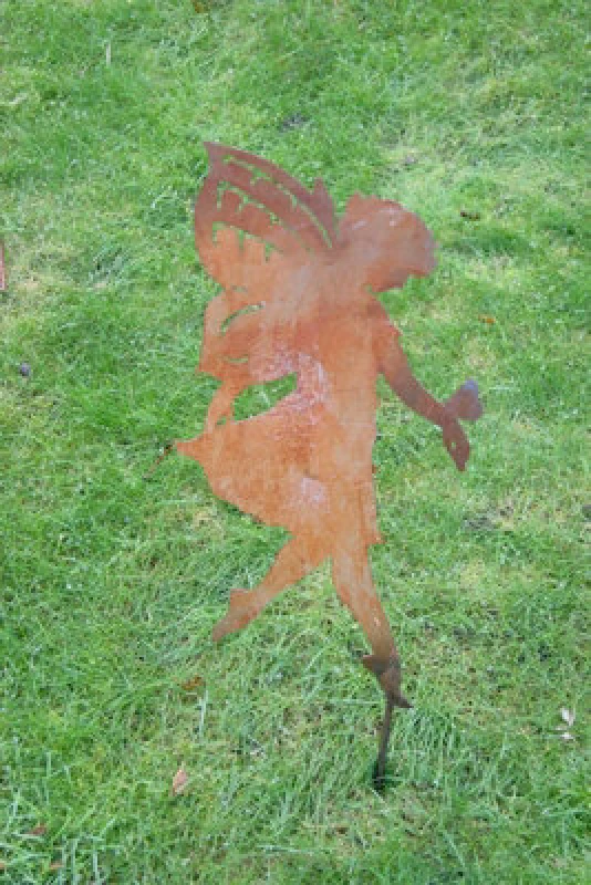 Image of Poppy Forge Large Fairy On Stake - Garden Ornament - Solid Steel - L28 X W21.6 X H40.6cm - Bare Metal/ready To Rust