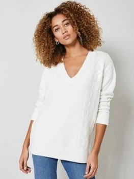 Image of Mint Velvet Sequin Cable Blocked Jumper - Cream