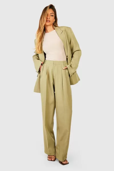 Image of Pleat Front Straight Leg Tailored Trousers