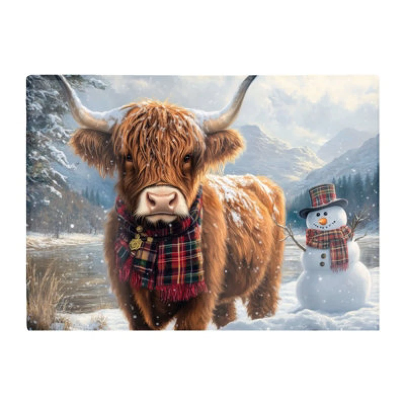 Image of Warren Reed Designer Highland Cow And A Snowman Chopping Board