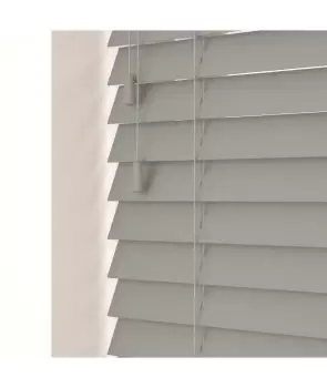 Image of 50mm Fine Grain Slatted Faux Wood Venetian Blinds with Strings 130cm Drop