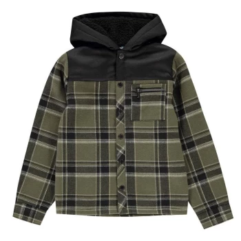 Image of Firetrap Flannel Shirt Junior Boys - Olive/Blk Lined