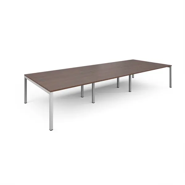 Image of Connex Triple Back to Back Office Desk - 4200mm x 1600mm - White - Walnut