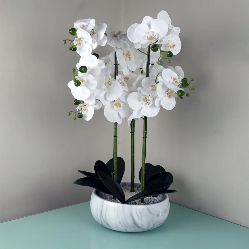 Image of Leaf 60cm Orchid White - Marble Effect Ceramic Planter Green