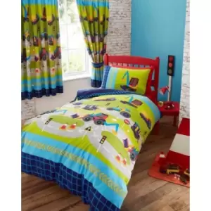 Image of Portfolio Home Kids Club Digger Trucks Duvet Cover And Pillow Case Bed Set - Single