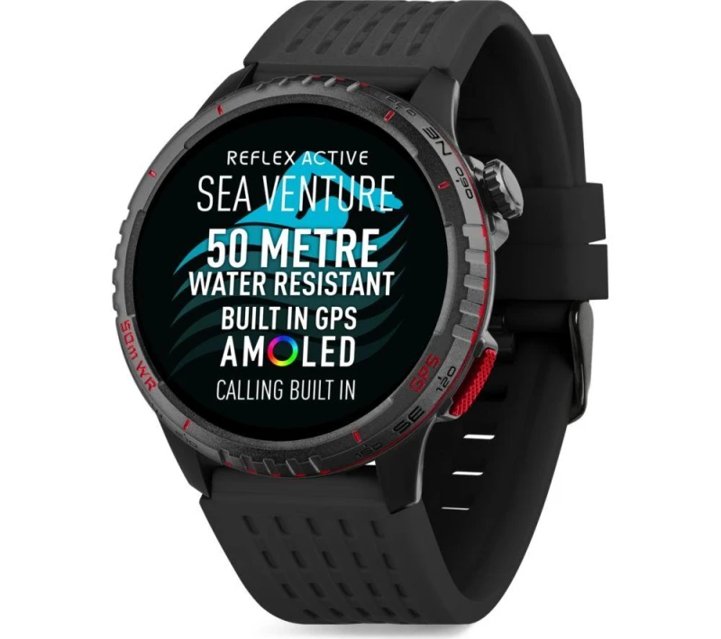 Image of REFLEX ACTIVE Sea Venture Smartwatch - Black, Silicone Strap, Black 5018479164128