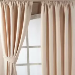 Image of Homescapes - Natural Chenille Pencil Pleat Lined Curtains Pair, 66 x 72' - Natural