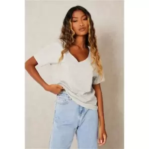 Image of I Saw It First Grey Marl V-Neck T-Shirt - Grey