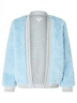 Image of Monsoon Girls Blue Faux Fur Bomber Jacket - Blue