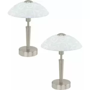 Image of 2 pack Table Lamp Colour Satin Nickel Shade White With Decor Satin Glass E14 60W