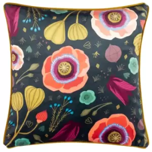 Image of Bright Blooms Illustrated Cushion Navy, Navy / 50 x 50cm / Polyester Filled