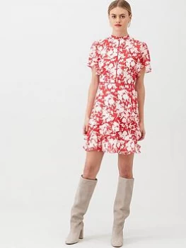 Image of Oasis Shadow Floral Chiffon Skater Dress - Multi/Red, Multi Red, Size 6, Women