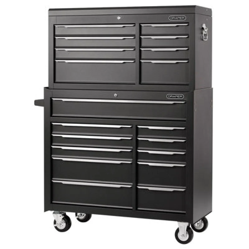 Image of Draper 19 Drawer Combination Roller Cabinet and Tool Chest v Colour: Black