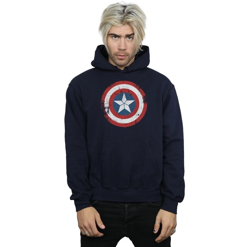 Image of Marvel Marvel Men Captain America Civil War Distressed Shield Hoodie in Navy Size: Small Navy S Male 5057981030033