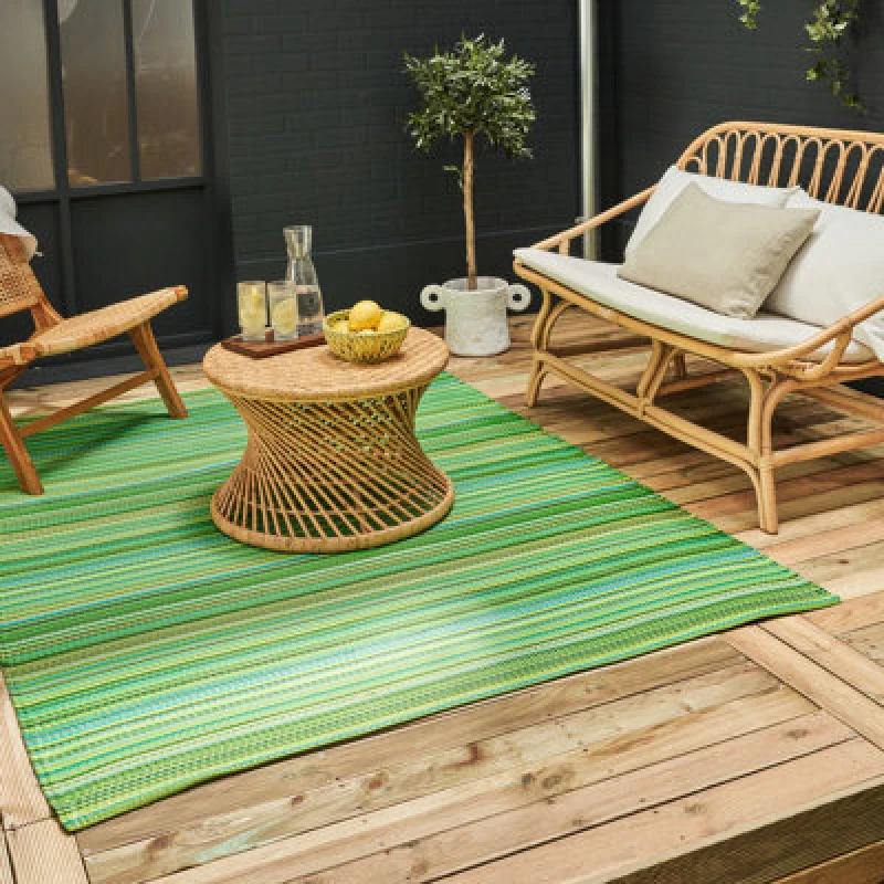 Image of THE RUGS Waterproof Plastic Outdoor Rugs for Garden Patio Balcony Camping - Striped - Rainbow 1020 Green Size: 150cm x 220cm Green Unisex 150cm x
