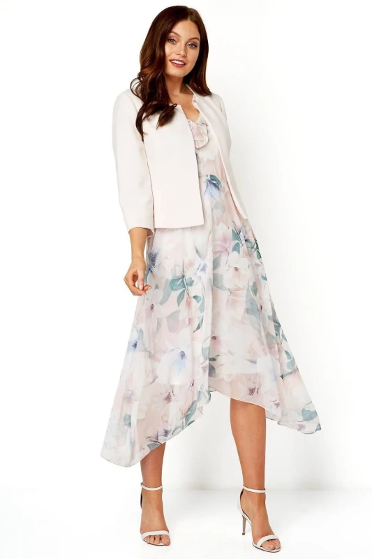 Image of Roman Womens Cropped Bolero Tailored Jaquard Jacket Wedding Shrug Fitted Blazer in Light Pink Size: 18 Light Pink Female 18