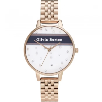 Image of Ladies Olivia Burton Pink & Navy Stripe & Rose Gold Bracelet Watch