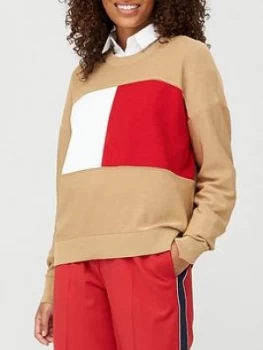 Image of Tommy Hilfiger Icon Flag Crew Neck Sweater - Khaki