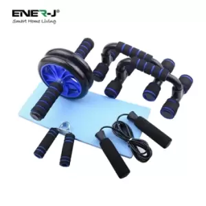 Image of Ener-J Fitness Exercise Set: Hand Gripper Jump Rope AB Roller Push-Up Bar Knee Pad