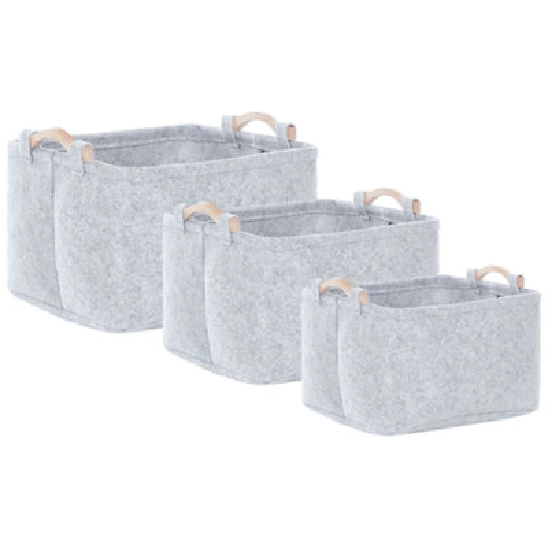 Image of Beliani Set Of 3 Baskets Baysai Felt Light Grey