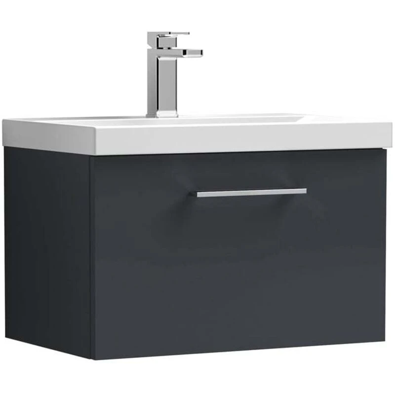 Image of Arno Wall Mounted 1 Drawer Vanity Unit With Basin Soft Black