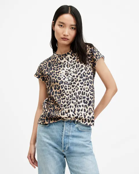Image of AllSaints Tiepo Anna Leopard Print Logo T-Shirt