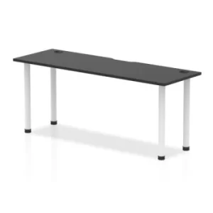 Image of Impulse Black Series 1800 x 600mm Straight Table Black Top with Cable Ports White Leg