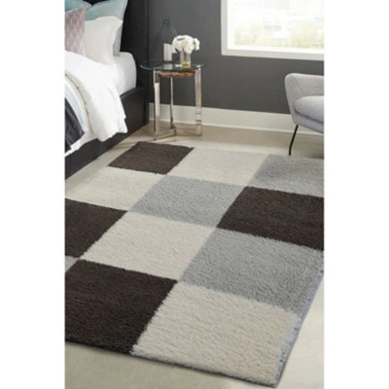 Image of Homemaker Snug Blocks Shaggy Rug - Grey Grey 120x170cm