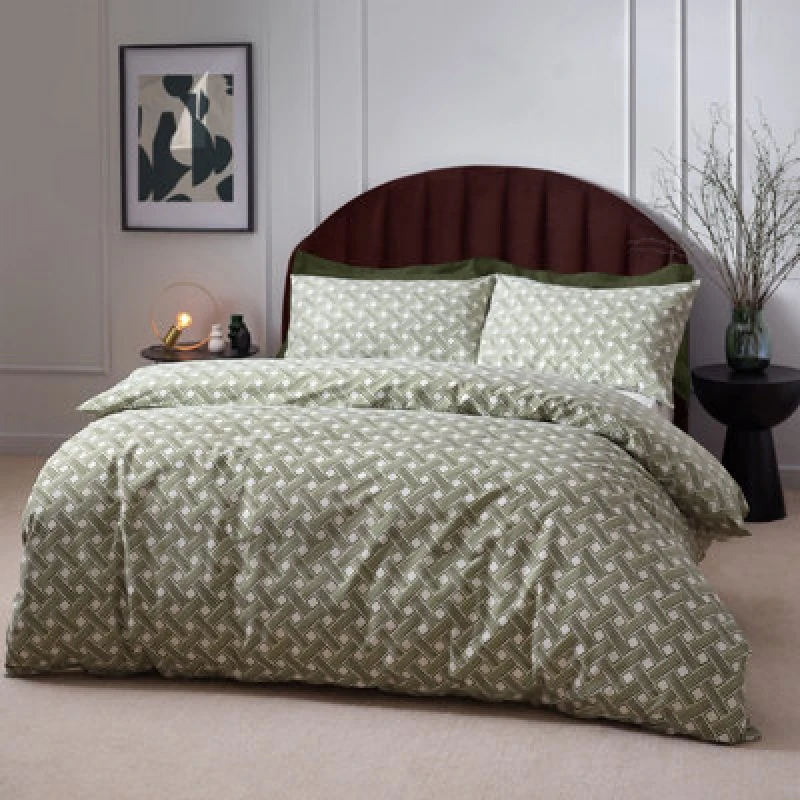 Image of HOEM Hoem Alexa Abstract Geometric Cotton Rich Duvet Cover Set, Super King, Green
