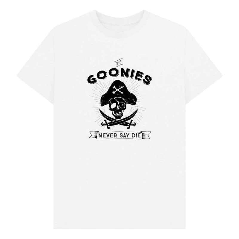 Image of The Goonies Mens Never Say Die Graphic T-Shirt in White Size: Small White Male S