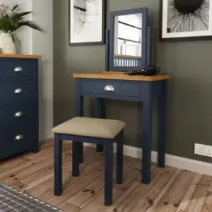 Image of Rye Blue Upholstered Wooden Dressing Table Stool