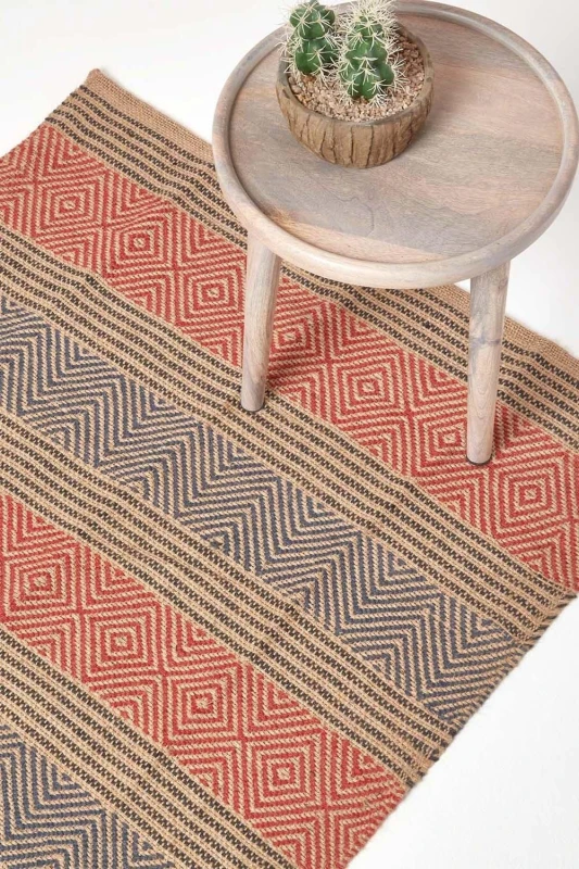 Image of Homescapes Multicolour Geometric Patterned Jute Rug, 150 X 240 Cm