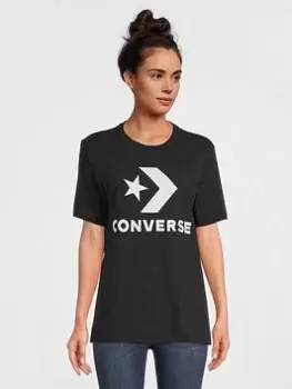 Image of Converse Large Centre Star Chevron Short Sleeve T-Shirt - Black, Size Xxxs, Women