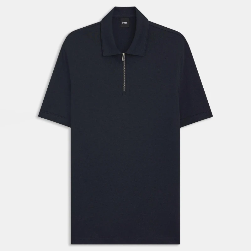 Image of Boss H-Paras 57 Zip-Neck Polo Shirt Dark Blue male S