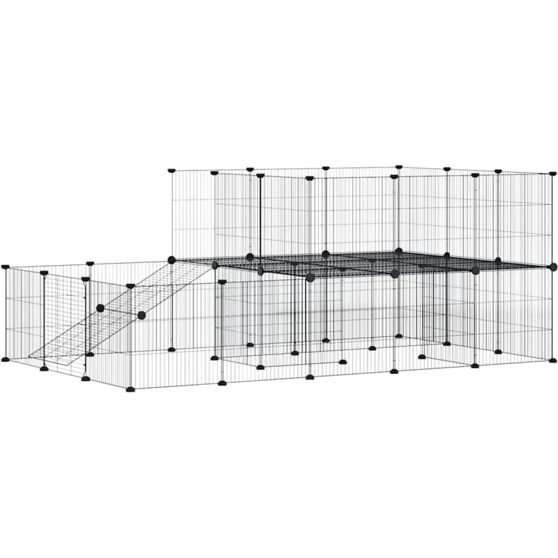 Image of vidaXL 44-Panel Pet Cage with Door Black 35x35cm Steel, Black 3114063