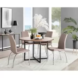 Image of Furniture Box Adley Brown Wood Storage Dining Table and 4 Cappuccino Isco Chairs