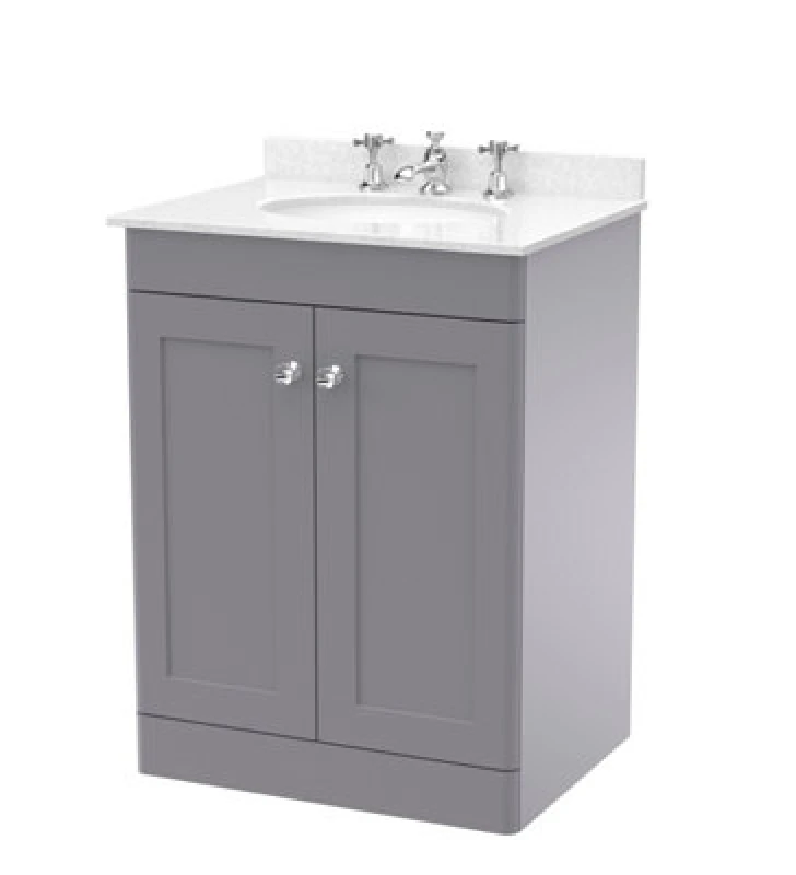 Image of Nuie Classique Floor Standing 2 Door Vanity Unit & 3 Tap Hole White Marble Top With Oval Basin