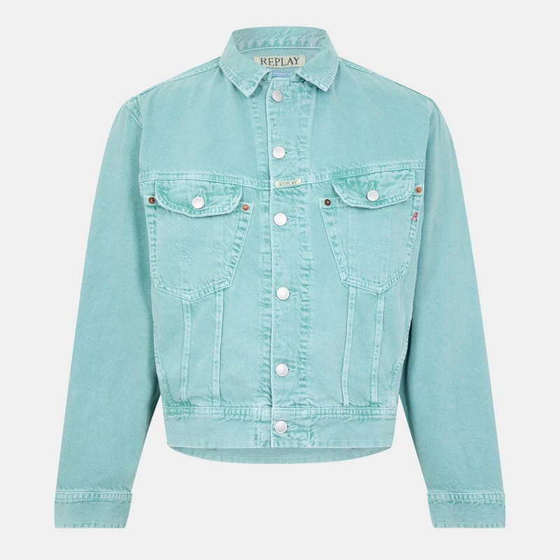 Image of Replay Mens Structured Denim Button-Through Jacket Green Powder male S